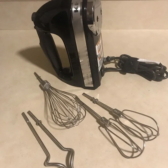 Black and Silver KitchenAid 9 Speed Hand Mixer with Attachments - Picture 1 of 13